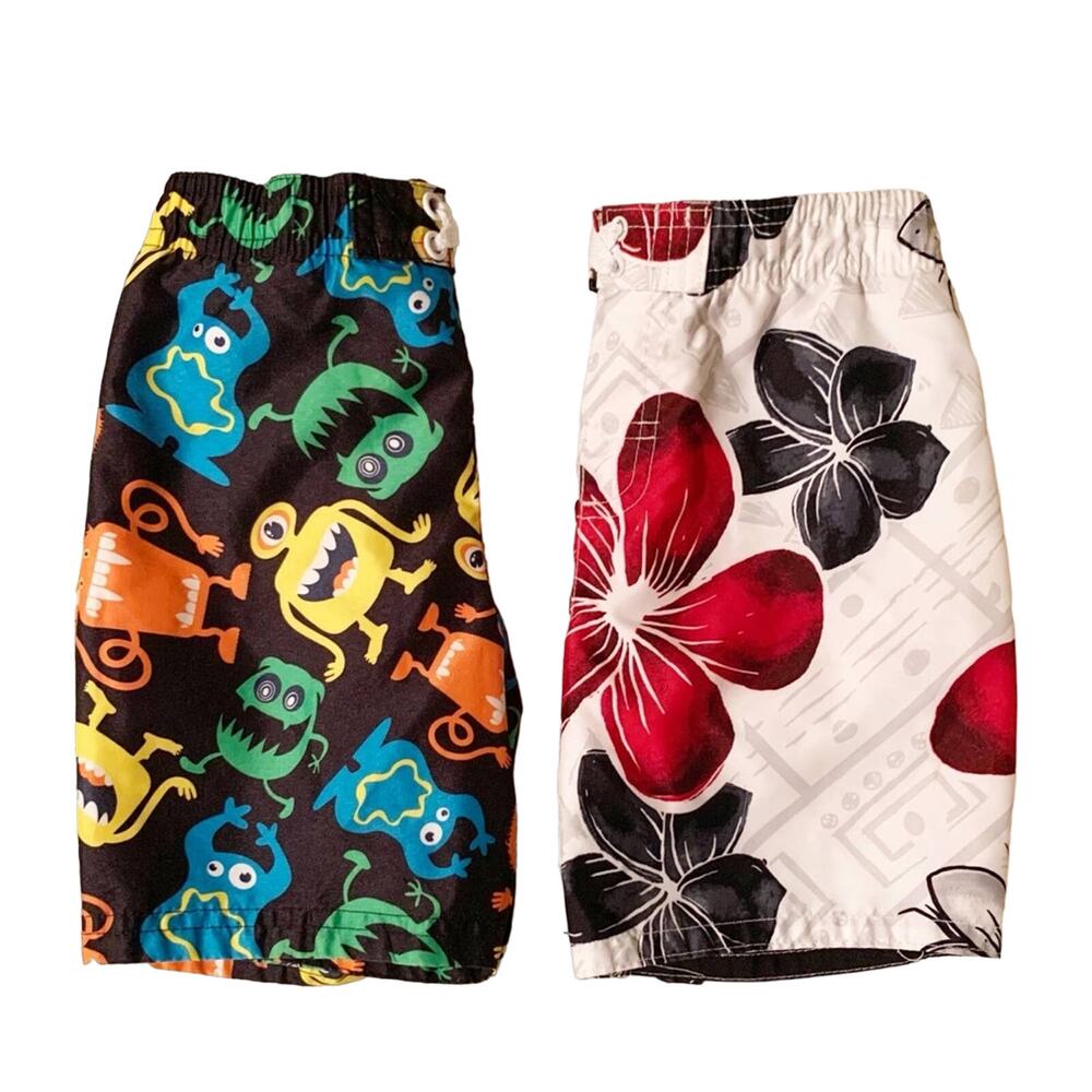 OP Hawaiian & Monster Print Swim Trunks 2T